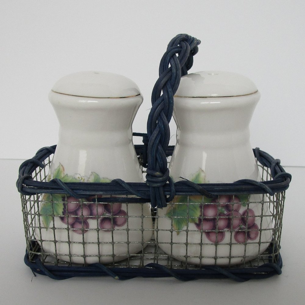 ceramic salt & pepper shaker set in basket